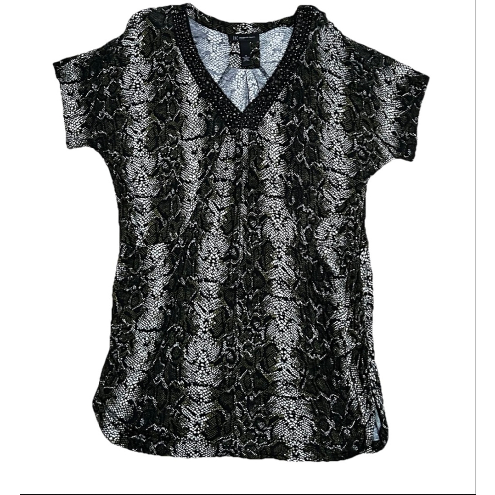 Women's INC Black Olive Green White Snake Print Tunic 1X